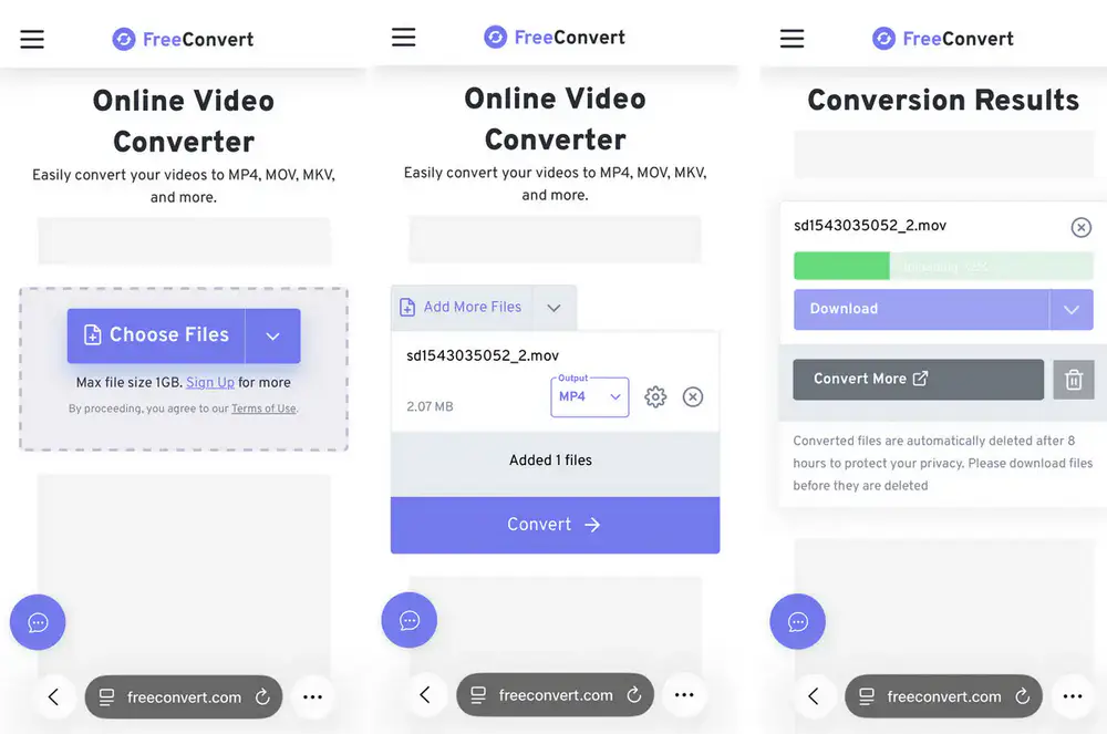 FreeConvert: онлайн-конвертация iPhone-видео