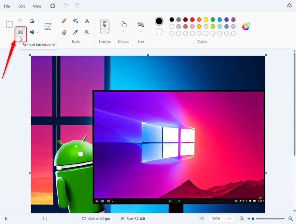 Интерфейс Paint в Windows 11 с инструментом удаления фона