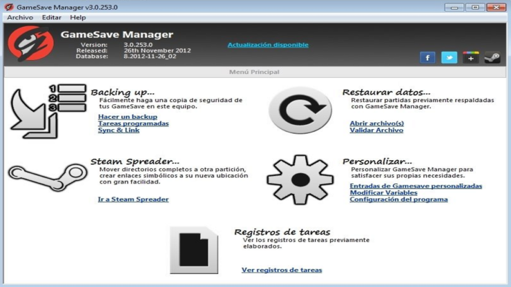 Интерфейс резервного копирования GameSave Manager