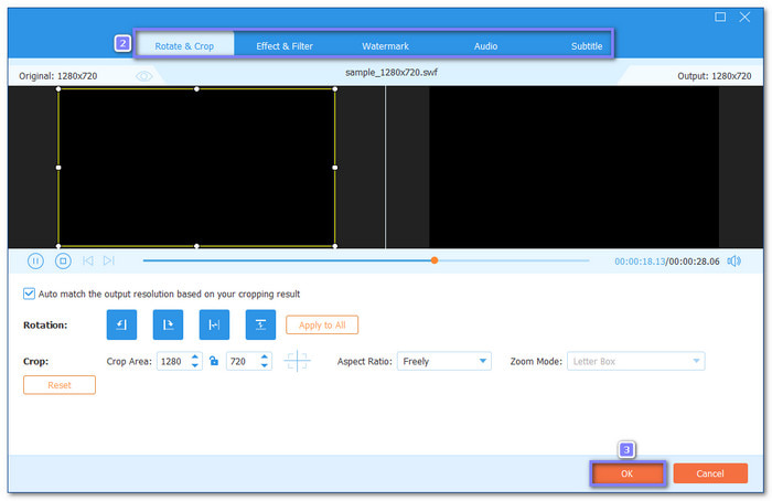 Tipard Video Converter Ultimate: окно линейного редактирования SWF как видео