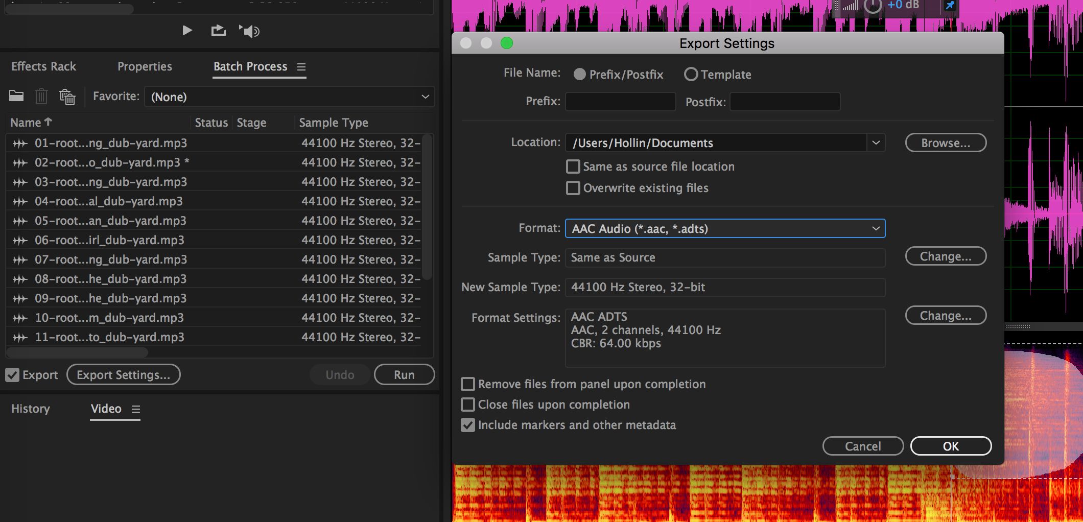 Adobe Audition Export Settings с форматом AAC Audio