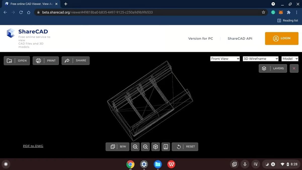 Интерфейс ShareCAD с открытым CAD-файлом