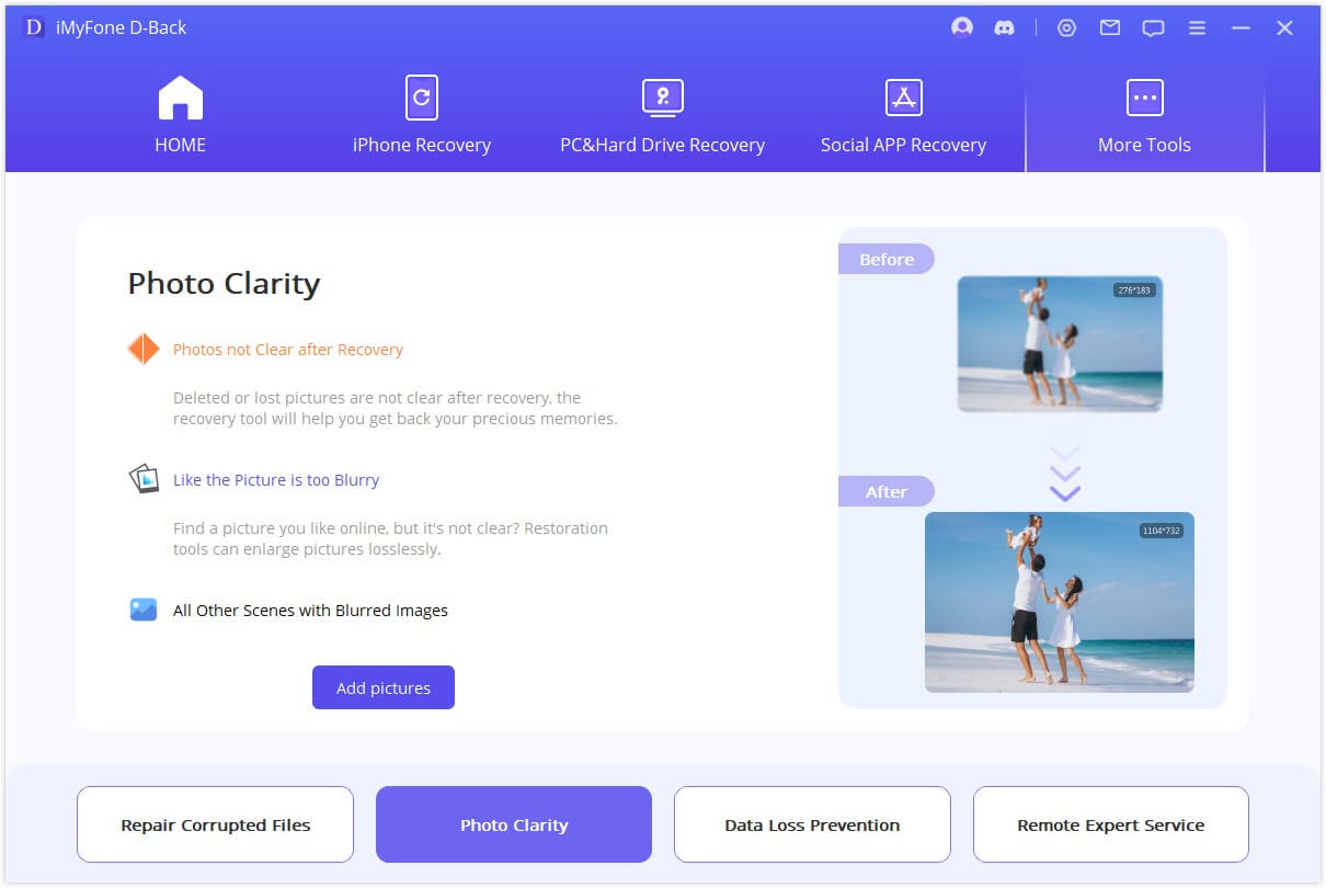 Инструмент Photo Clarity в iMyFone D-Back