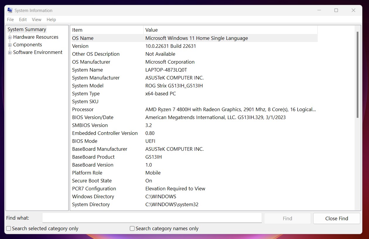 Окно msinfo32 с версией BIOS, режимом UEFI и состоянием Secure Boot