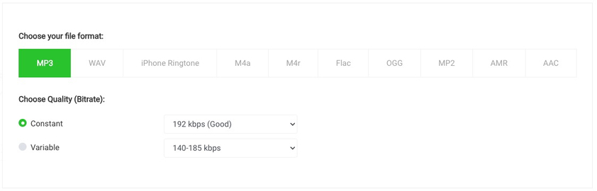 Выбор MP3 и качества в браузерном аудиоконвертере