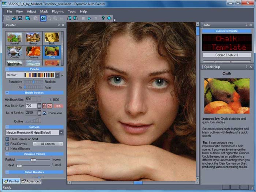 Интерфейс Dynamic Auto Painter с художественным шаблоном