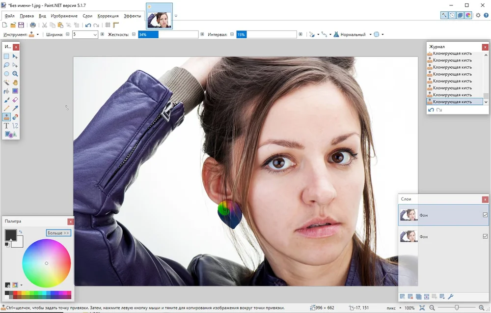 Интерфейс Paint.NET с открытой фотографией