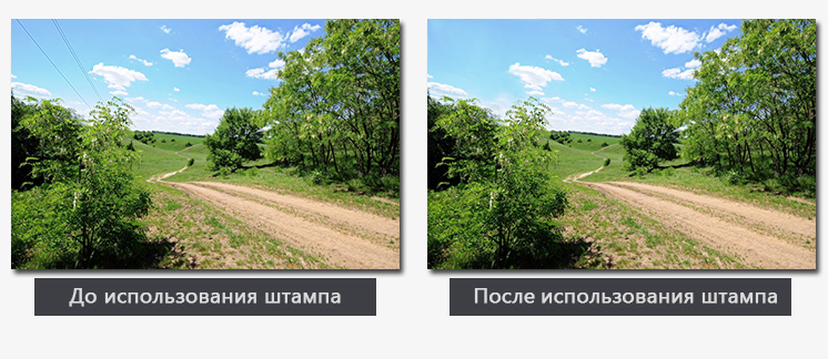 Пейзаж до удаления отвлекающего объекта инструментом Штамп