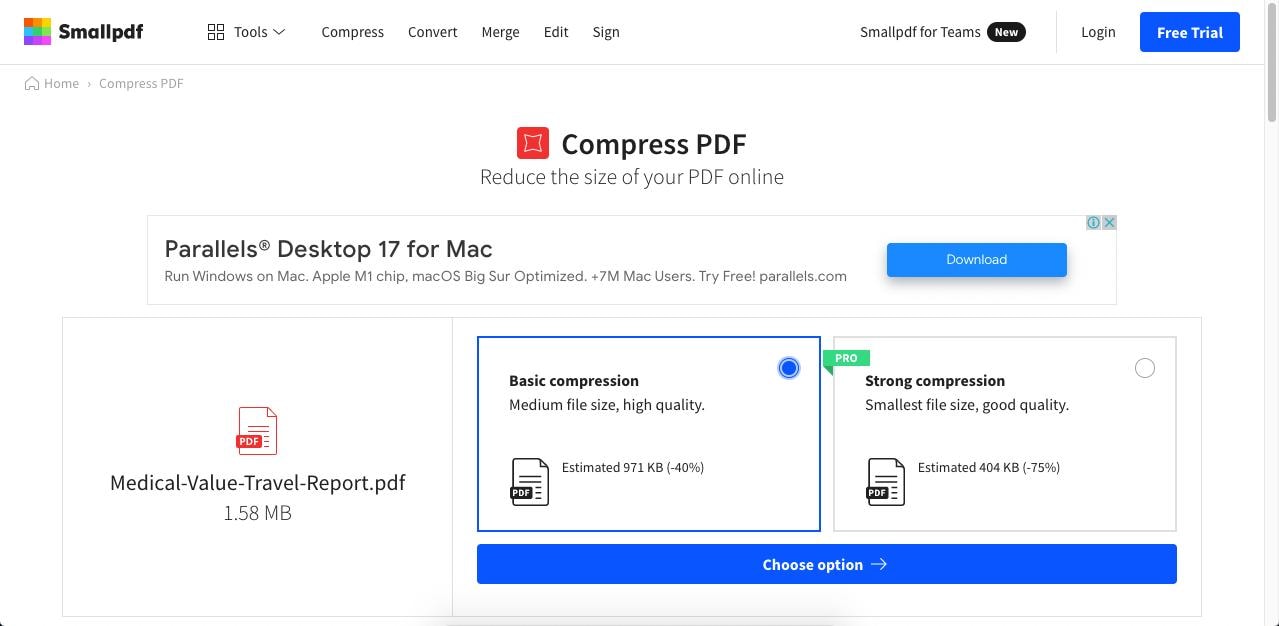 Инструмент сжатия PDF в Smallpdf
