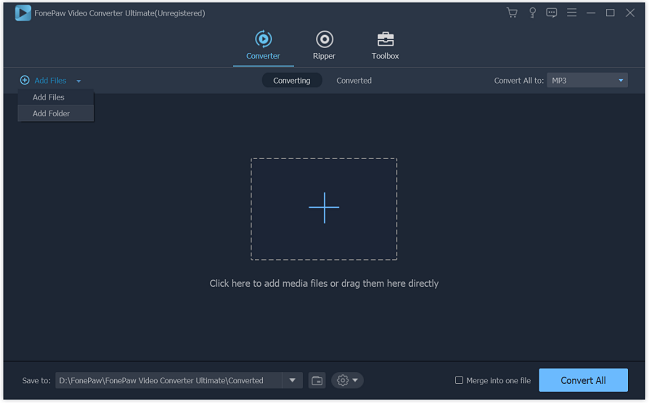 Добавление файлов в FonePaw Video Converter Ultimate