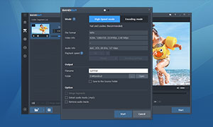 Окно Output Settings в Bandicut с выбором High-Speed mode и Encoding mode