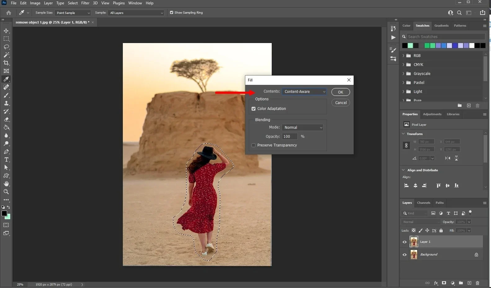 Окно Content-Aware Fill в Adobe Photoshop