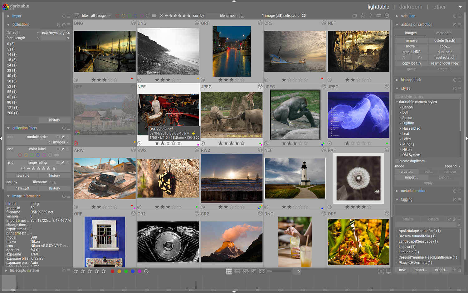 Интерфейс Darktable
