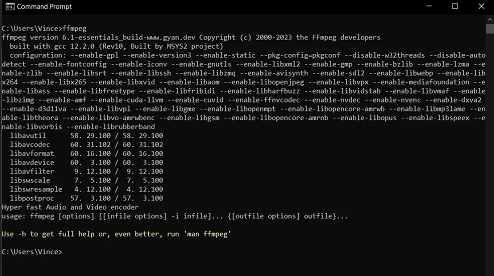Командная строка FFmpeg при обработке видео