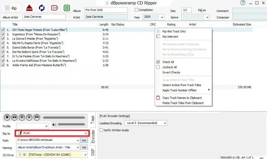 Поле Rip to в dBpoweramp CD Ripper
