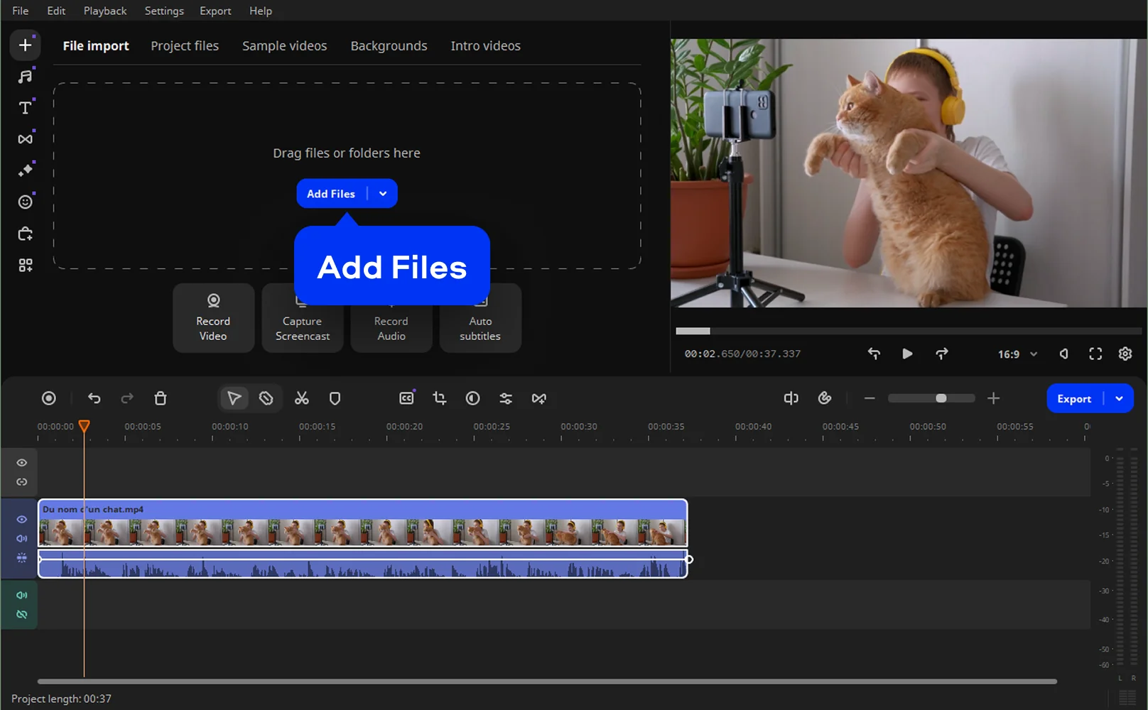 Movavi Video Editor: импорт ролика на таймлайн