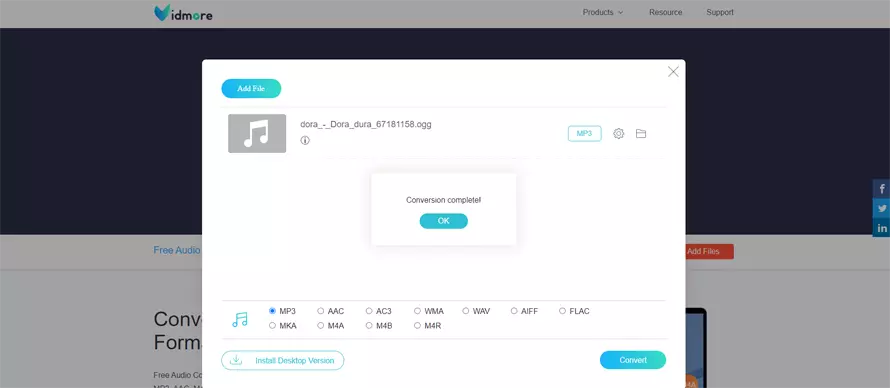 Интерфейс Vidmore Free Online Audio Converter