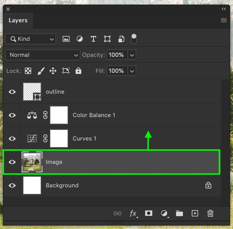 Панель Layers в Adobe Photoshop с несколькими слоями изображения