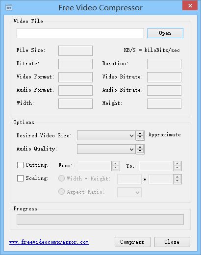 Главное окно Free Video Compressor с пустыми полями перед выбором файла