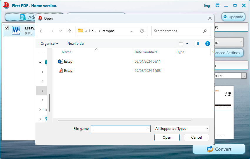 Добавление файла в First PDF Converter