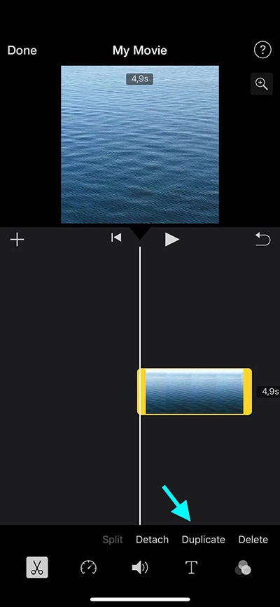 iMovie на iPhone: дублирование выбранного видеоклипа