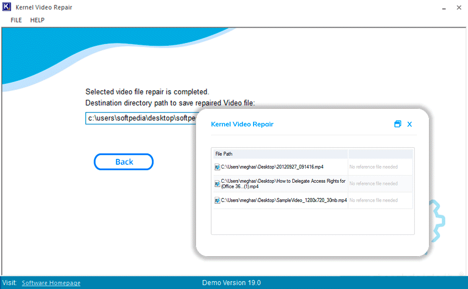 Список повреждённых файлов в Kernel Video Repair