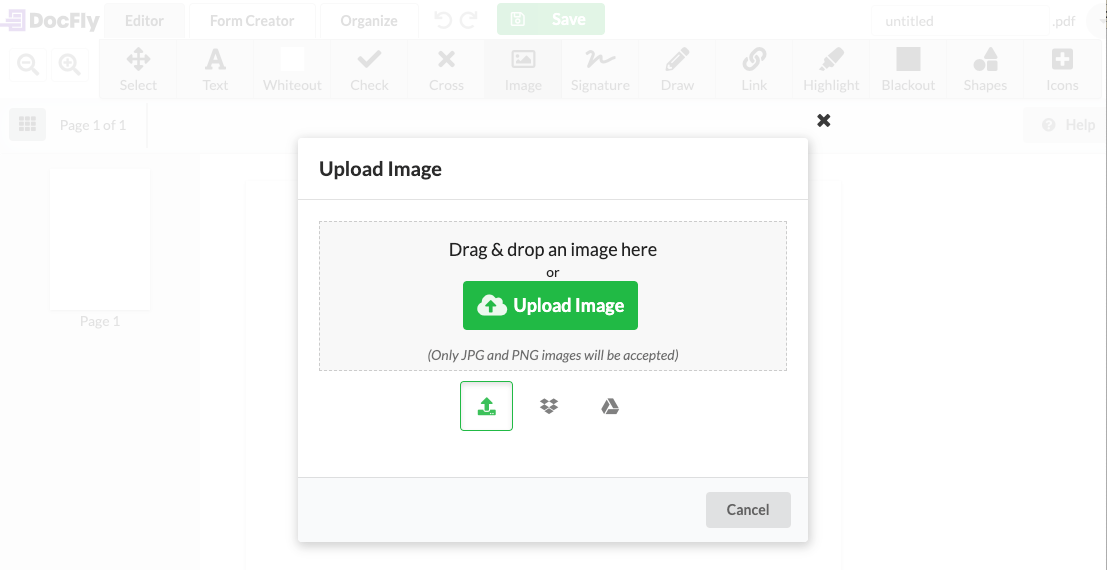 Инструмент Image в онлайн-редакторе DocFly