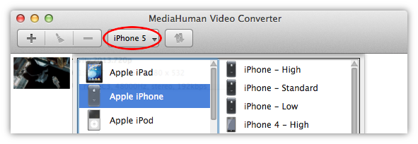 Выбор профиля iPhone в MediaHuman Video Converter
