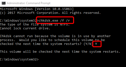 Планирование проверки CHKDSK при следующей перезагрузке