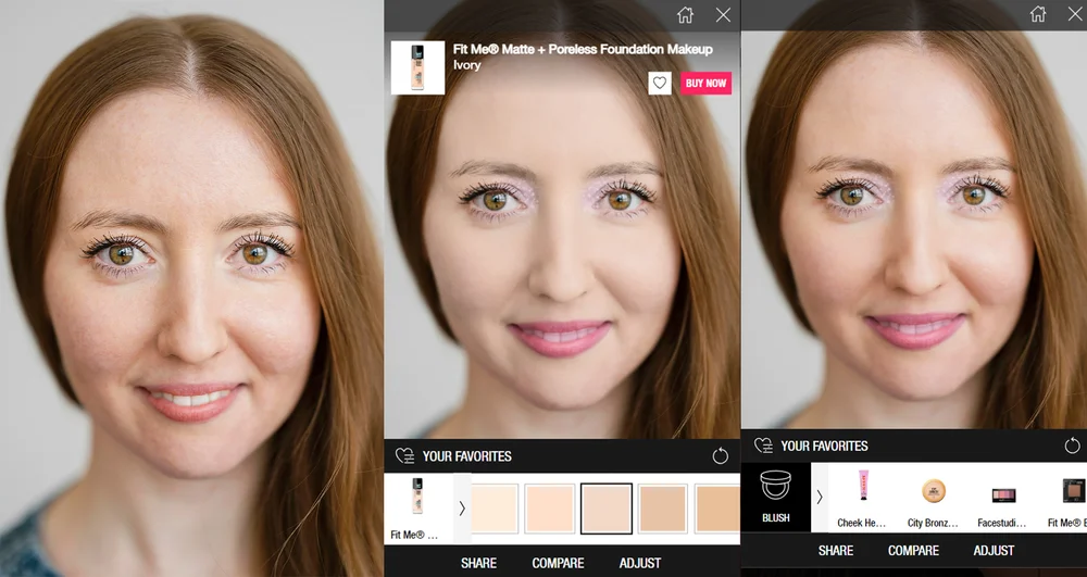 Интерфейс Maybelline Virtual Try-On