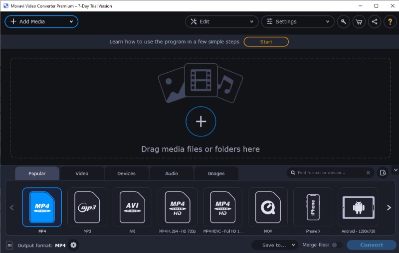 Интерфейс Movavi Video Converter при выборе параметров