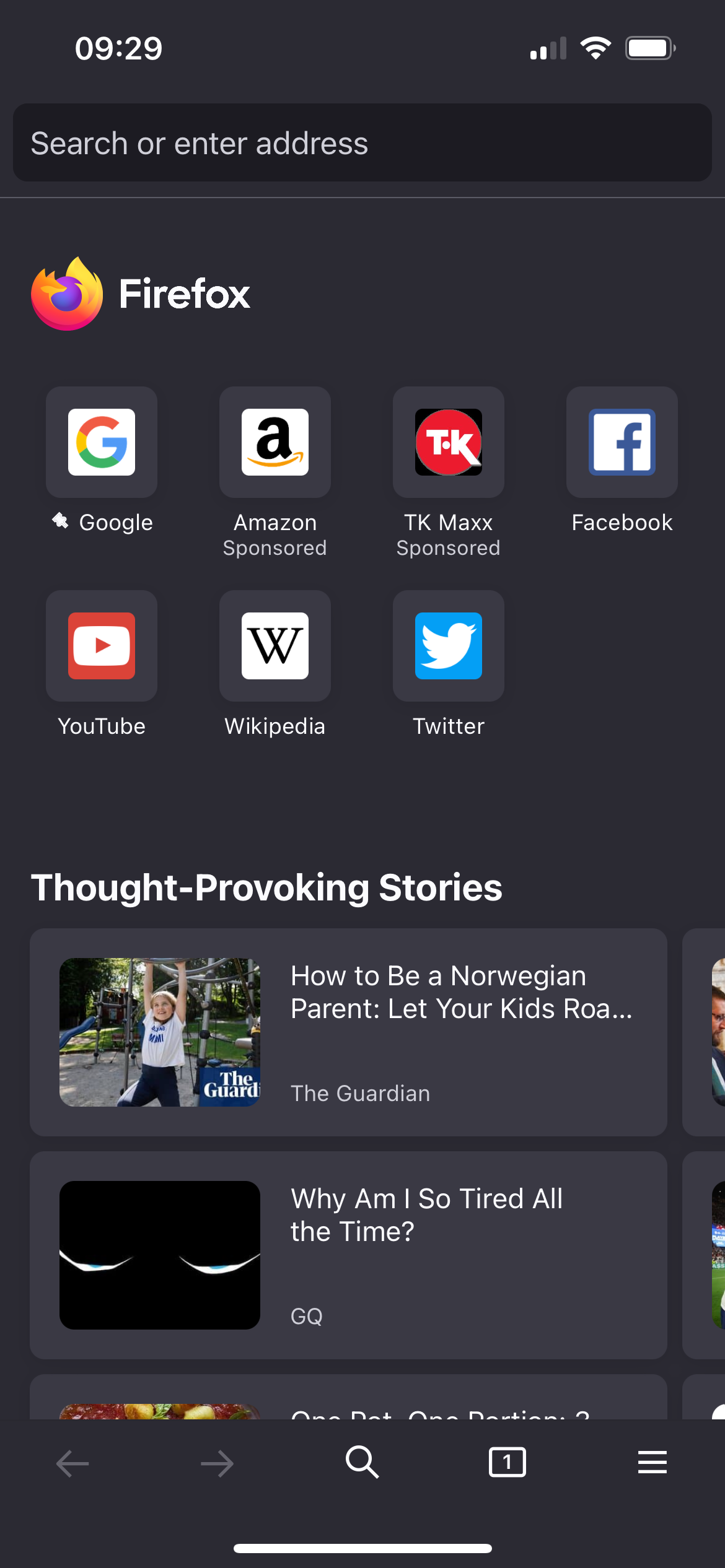 Интерфейс Firefox на iPhone