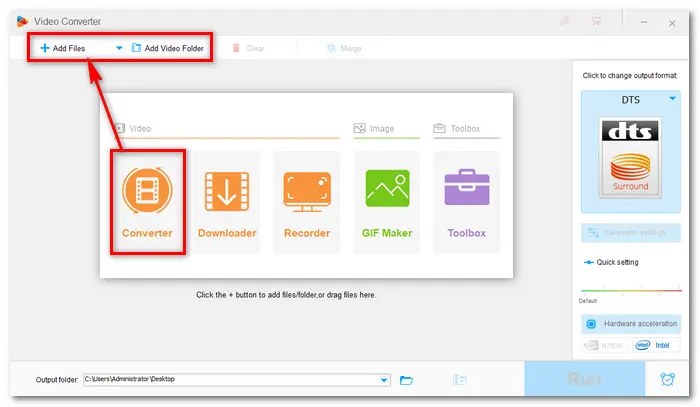 WonderFox HD Video Converter Factory Pro с кнопками Add Files и Add Video Folder