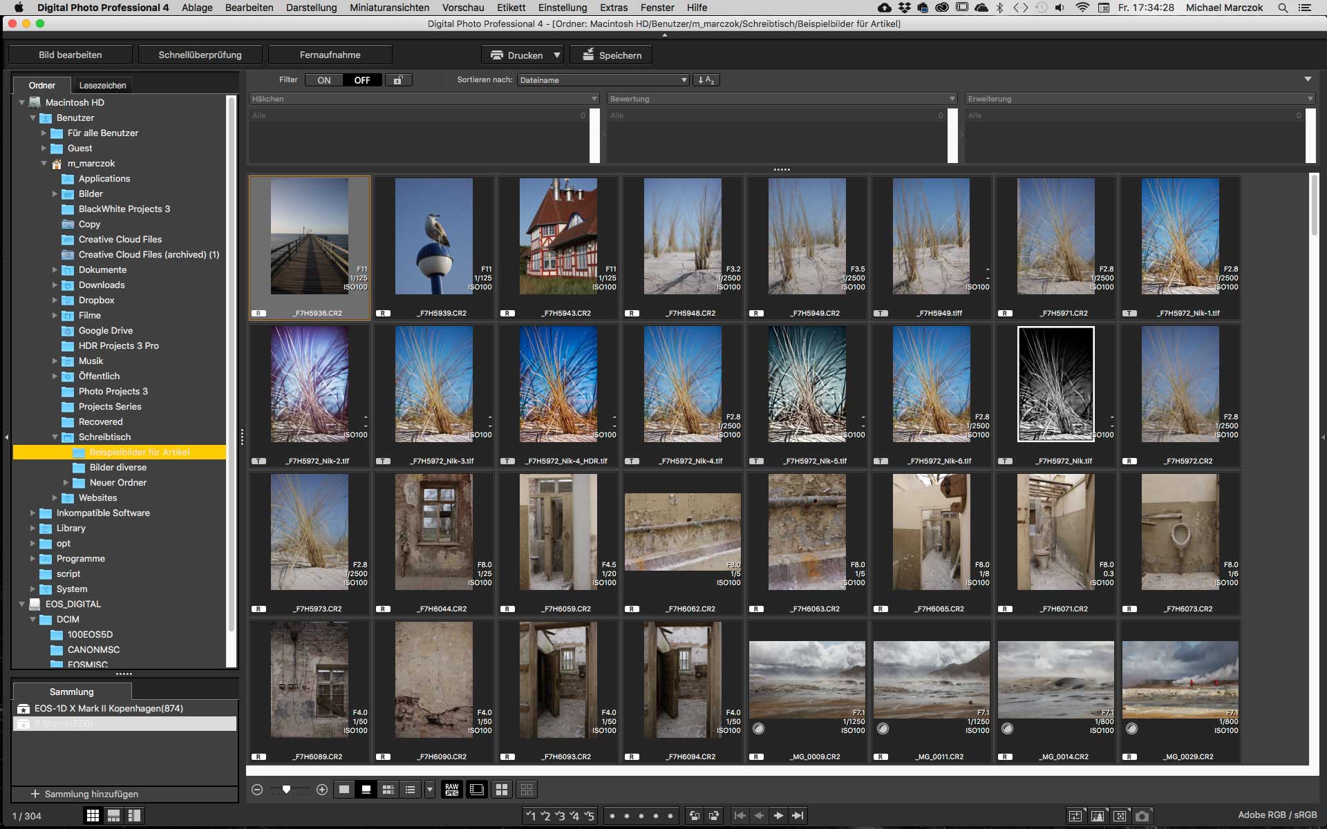 Главное окно Canon Digital Photo Professional с миниатюрами RAW