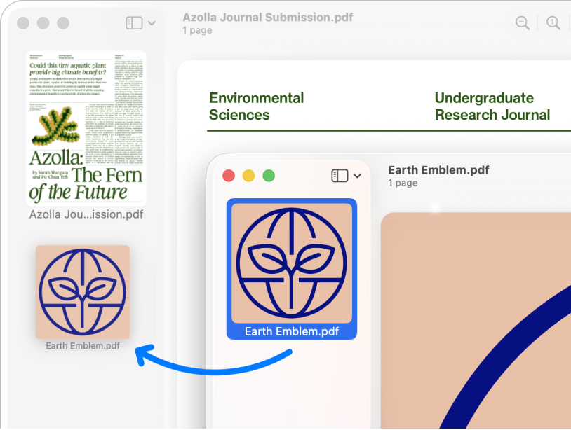 Перетаскивание страниц между PDF в Preview на macOS