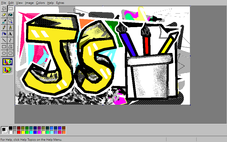 Интерфейс JS Paint с классической панелью инструментов, цветами и холстом