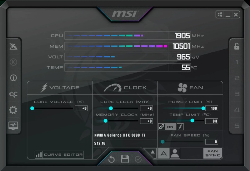 Интерфейс MSI Afterburner, изображение 1