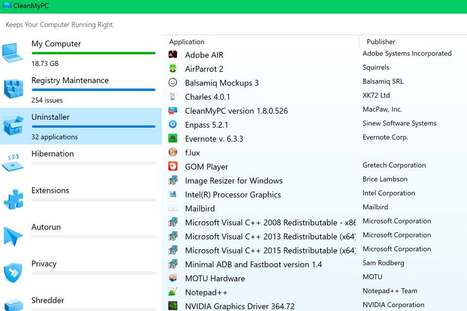 Интерфейс CleanMyPC