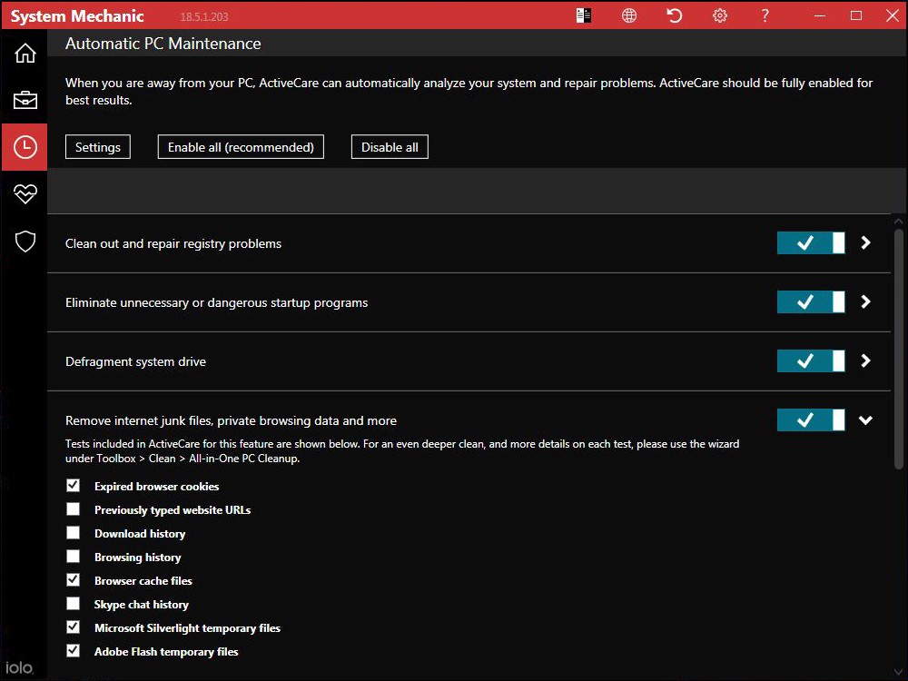 System Mechanic: раздел Toolbox Clean с инструментами очистки