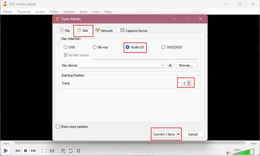Настройка параметров преобразования в VLC Media Player