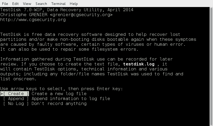 Интерфейс TestDisk