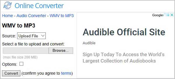 Форма OnlineConverter.com для WMV в MP3