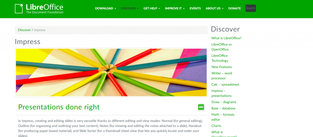Интерфейс LibreOffice Impress