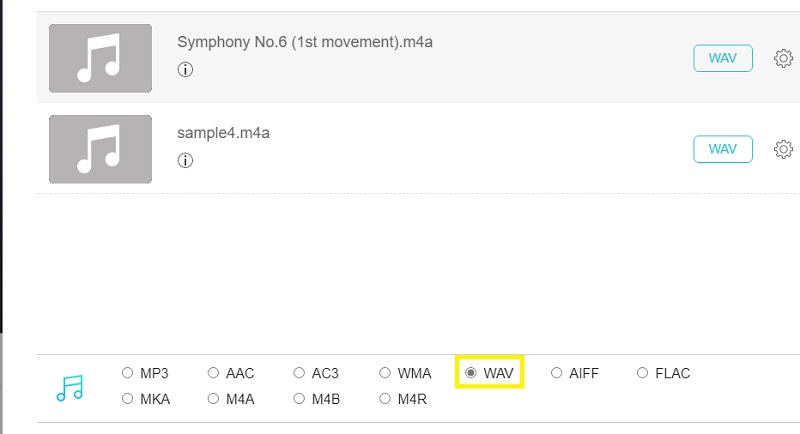 Vidmore Free Online Audio Converter: выбор WAV