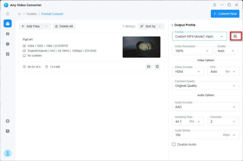 Any Video Converter: MP4 и H264 в Output Profile и Video Encoder