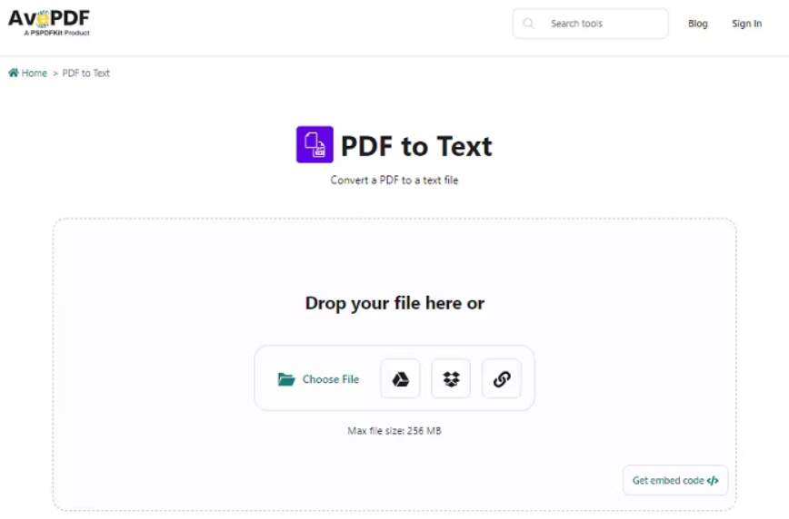 Интерфейс AvePDF для PDF в TXT