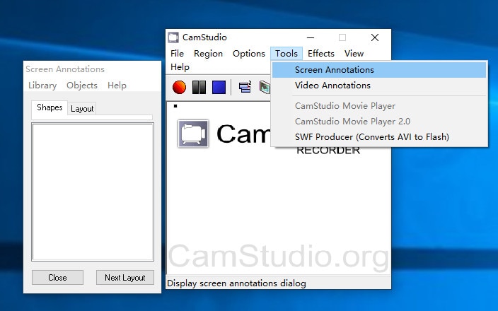 Интерфейс CamStudio: экран 1
