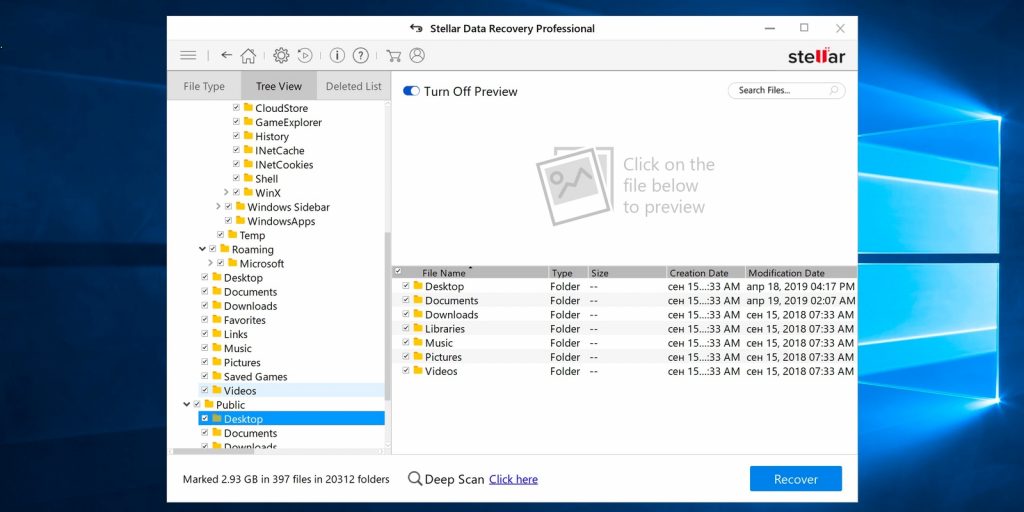 Интерфейс Stellar Data Recovery — пример 1