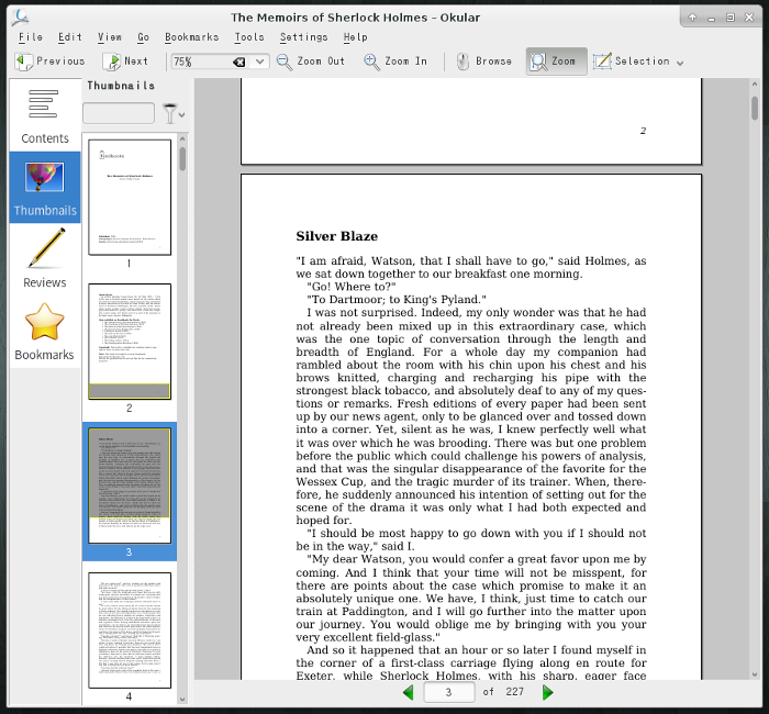 Okular: PDF с панелью миниатюр и навигацией