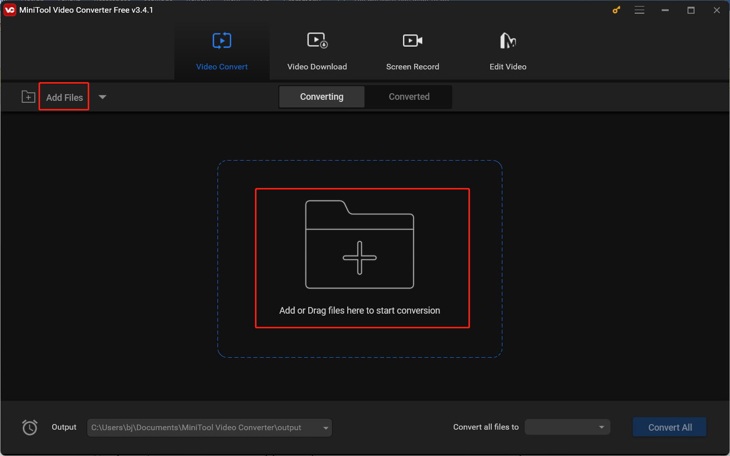Главное окно MiniTool Video Converter с кнопкой Add Files